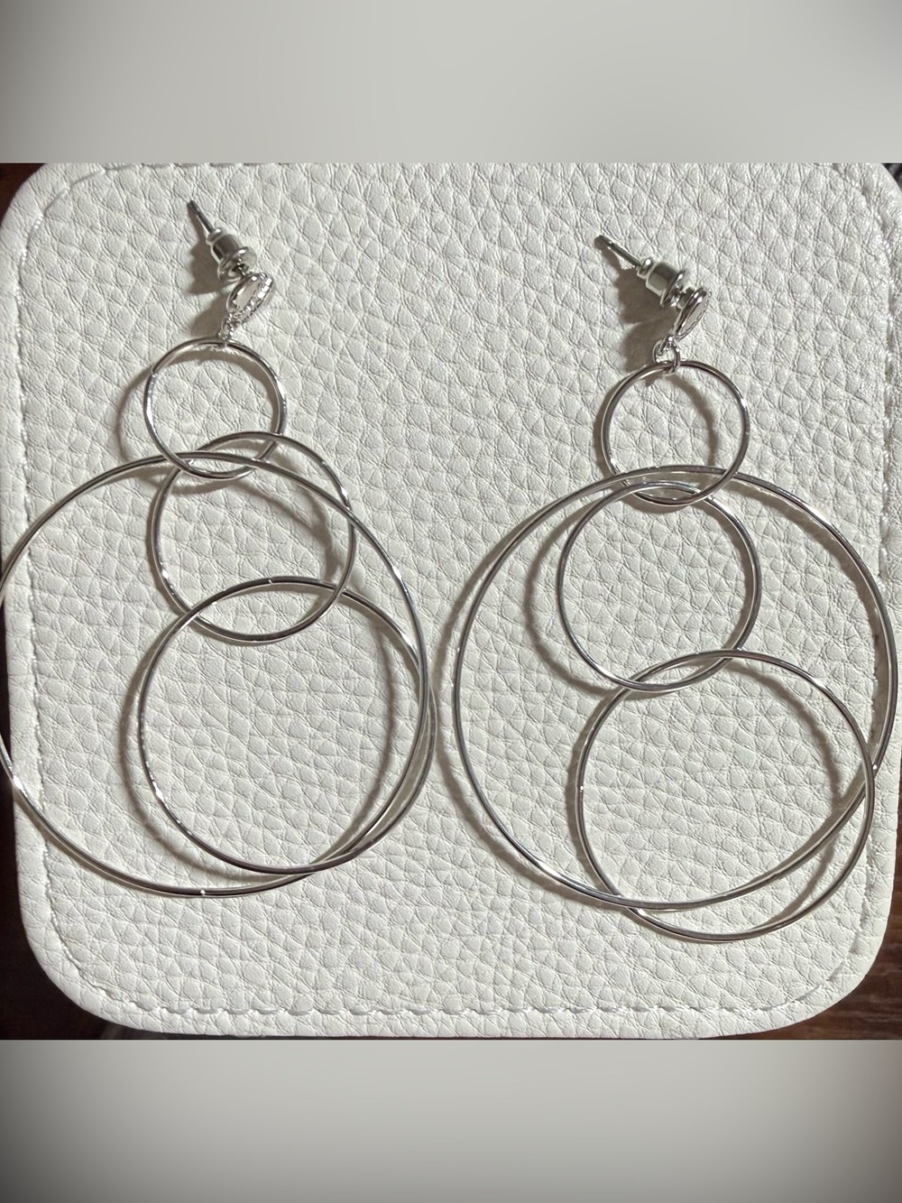 Triple Hoop Drop Earrings in Silver